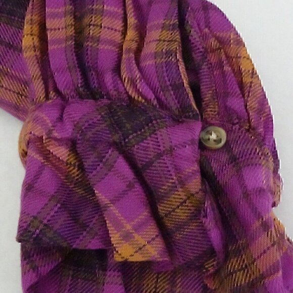 NEW NWT DEMOCRACY Long Sleeve Ruffle Neckband Plaid Button Down Shirt Purple S - Picture 4 of 13